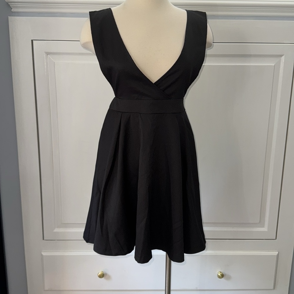 Black Fit and Flare Mini Dress with V-Neck